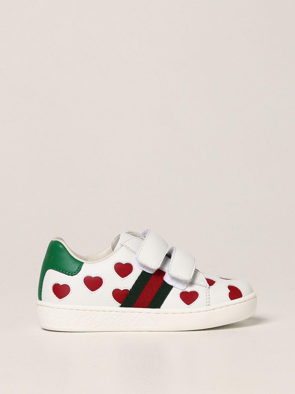 Shoes Gucci: Gucci Ace leather sneakers with hearts white 1