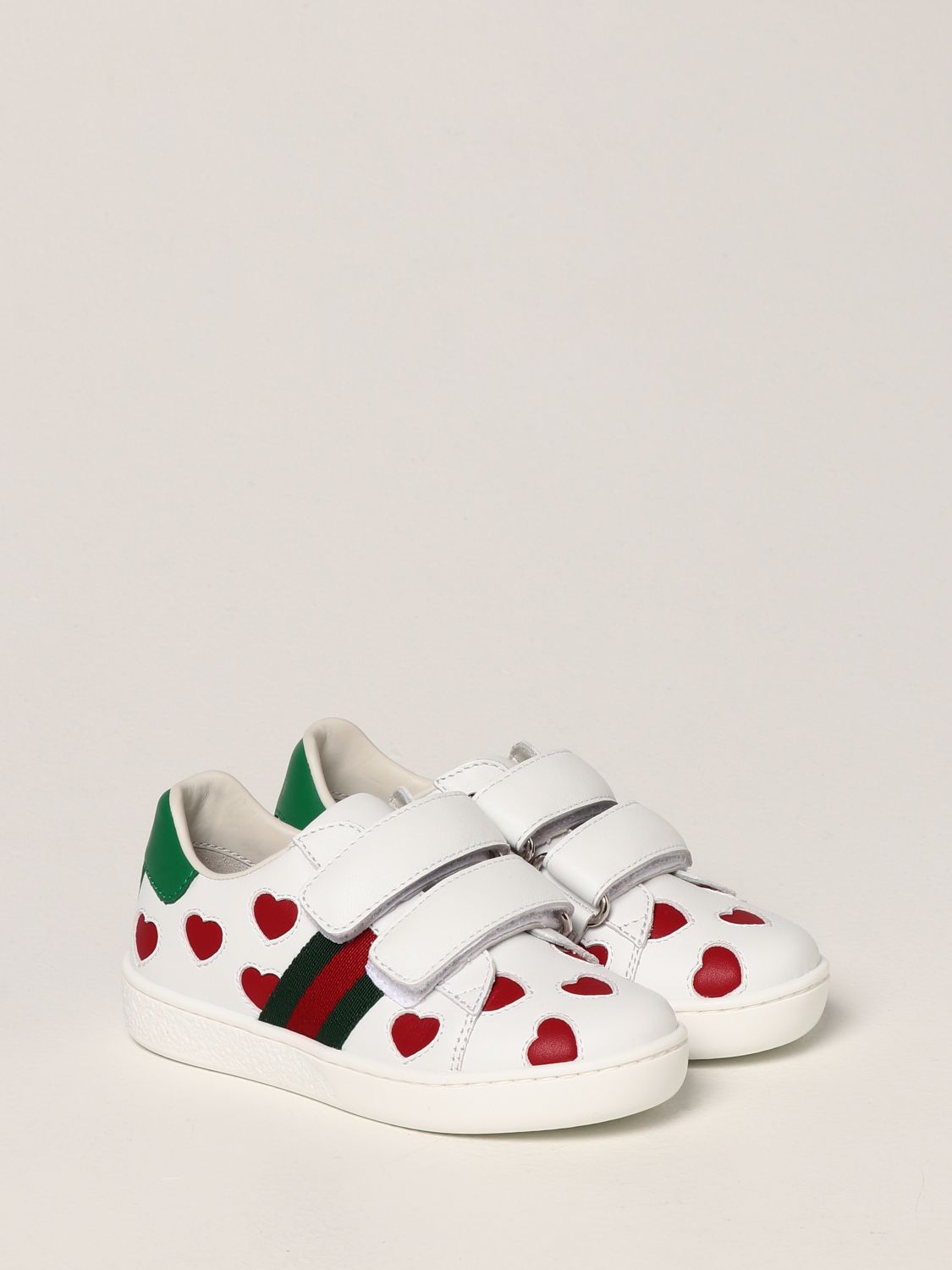 Shoes Gucci: Gucci Ace leather sneakers with hearts white 2