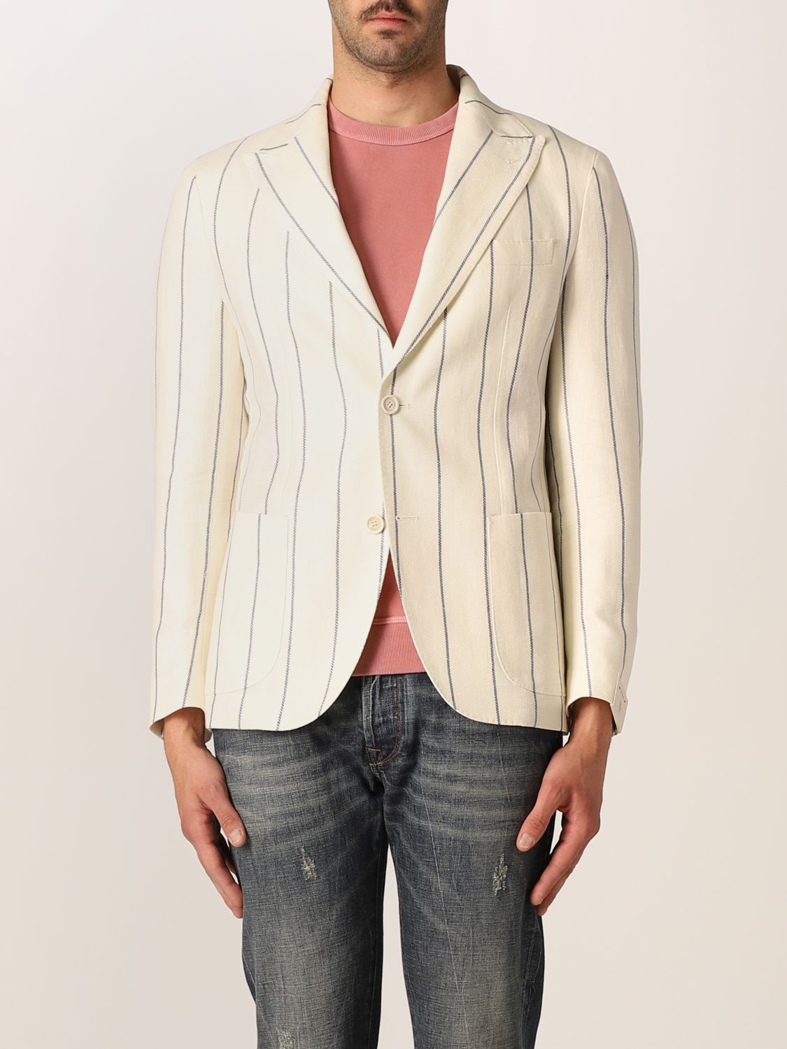 Blazer Eleventy: Eleventy single-breasted blazer with striped print white 1