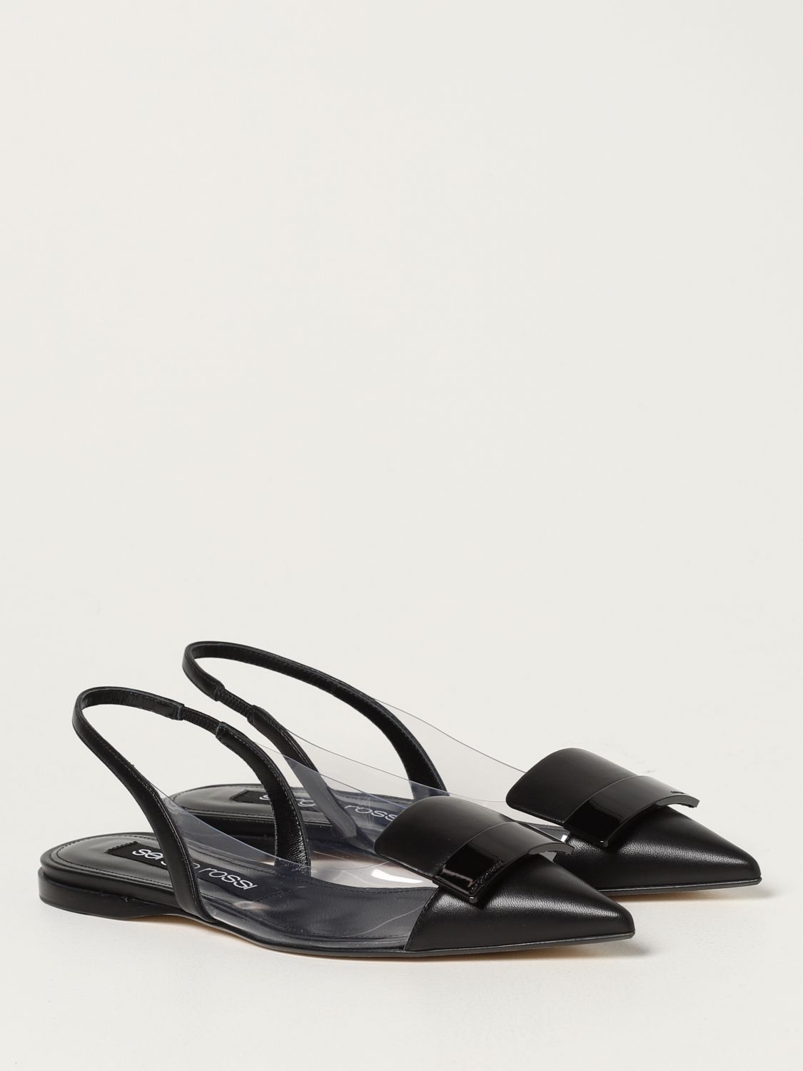 Flat shoes Sergio Rossi: Sergio Rossi Sr1 nappa leather and PVC slingbacks black 2
