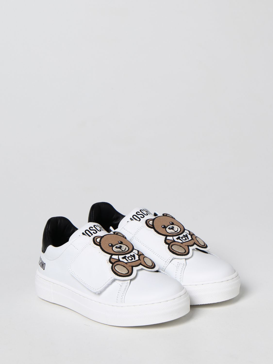 Shoes Moschino Kid: Moschino Kid Teddy Bear leather sneakers white 2