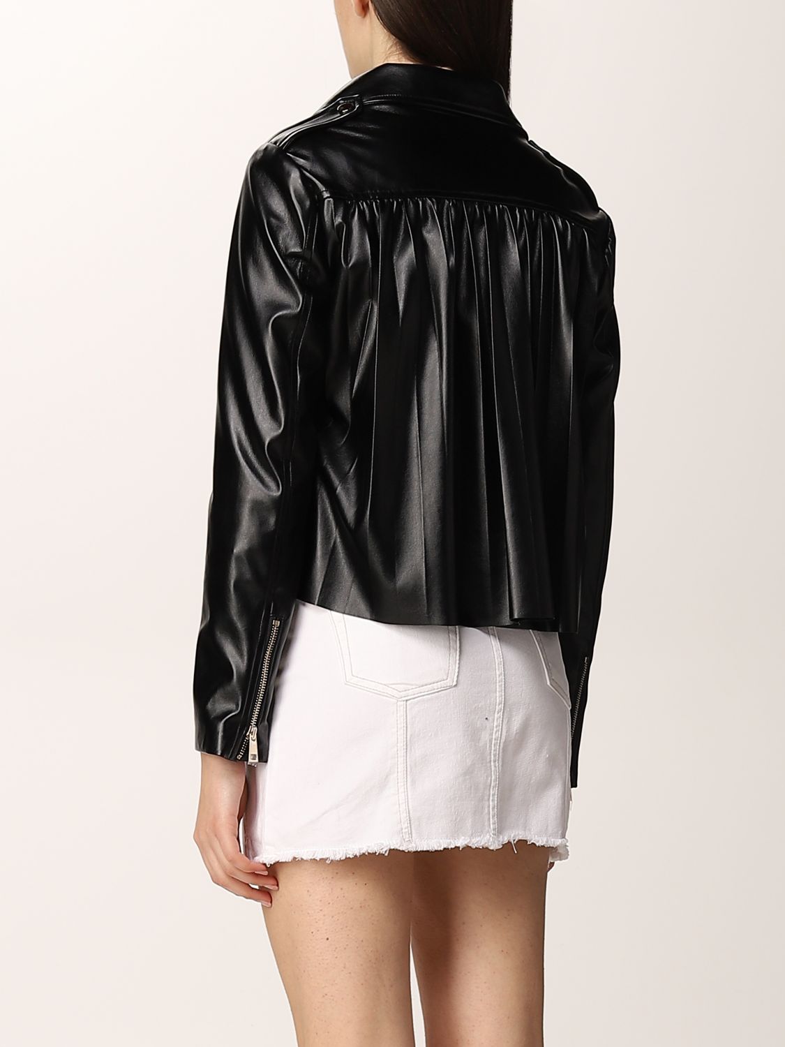 LIU JO: cropped biker jacket in synthetic leather - Black | Liu Jo ...