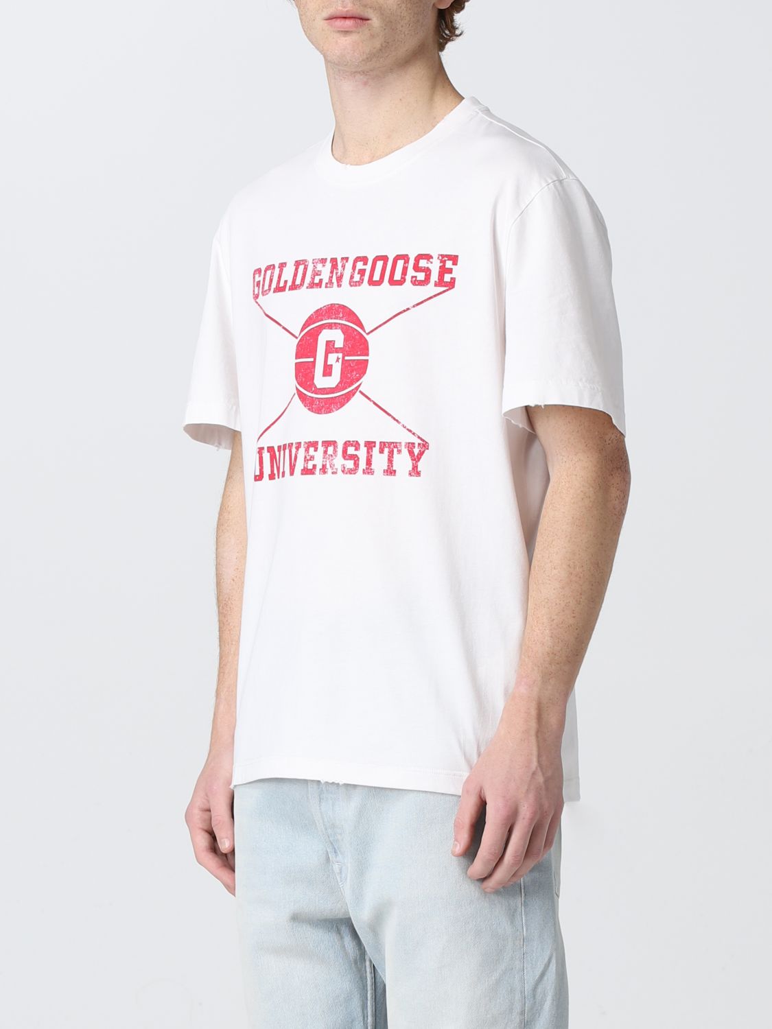 GOLDEN t-shirt with logo print - White | Golden Goose t-shirt GMP01130P00041911121 online on GIGLIO.COM