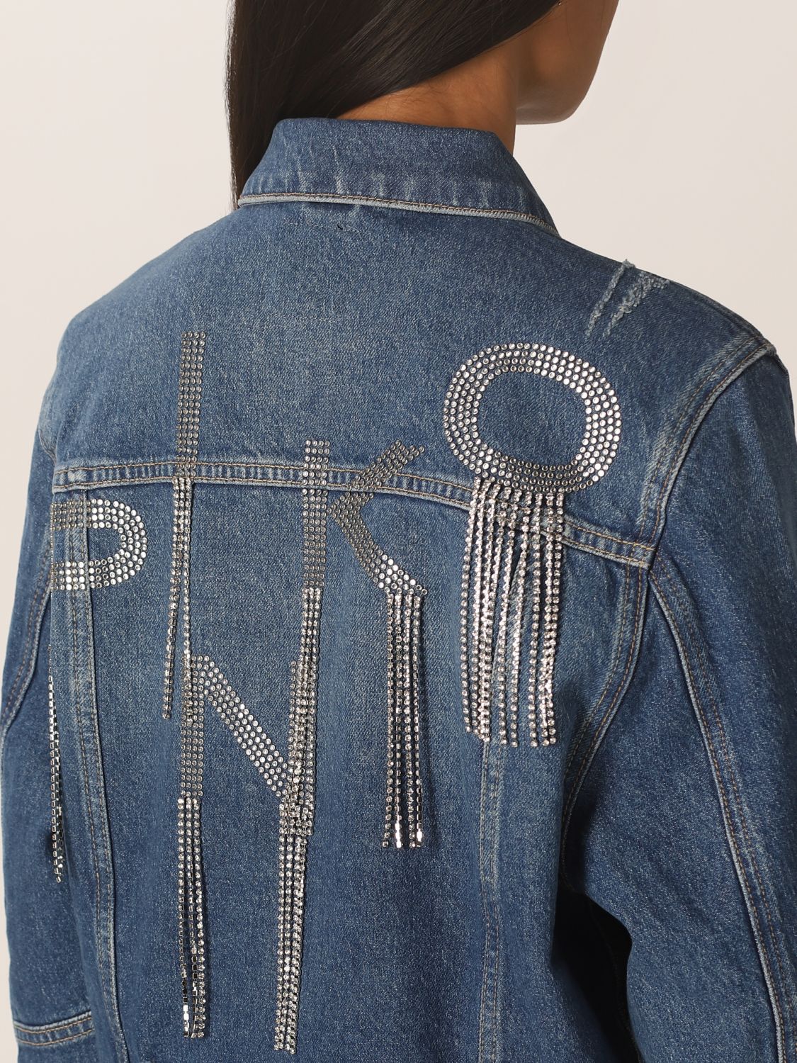 Picknicken Chirurgie Rentmeester PINKO: jacket in washed denim with logo and rhinestones - Denim | Pinko  jacket 1J10UDY82N online on GIGLIO.COM