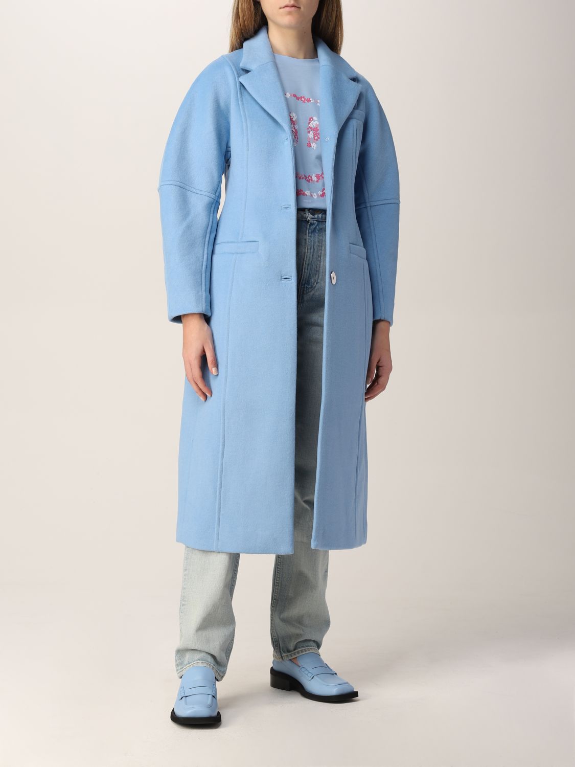Cappotto Ganni: Cappotto monopetto Ganni in misto lana blue 2