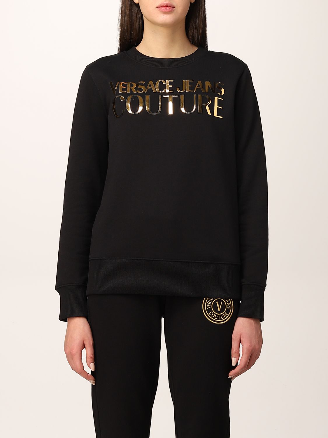 VERSACE JEANS COUTURE: sweatshirt with logo - Black 1 | Versace Jeans ...