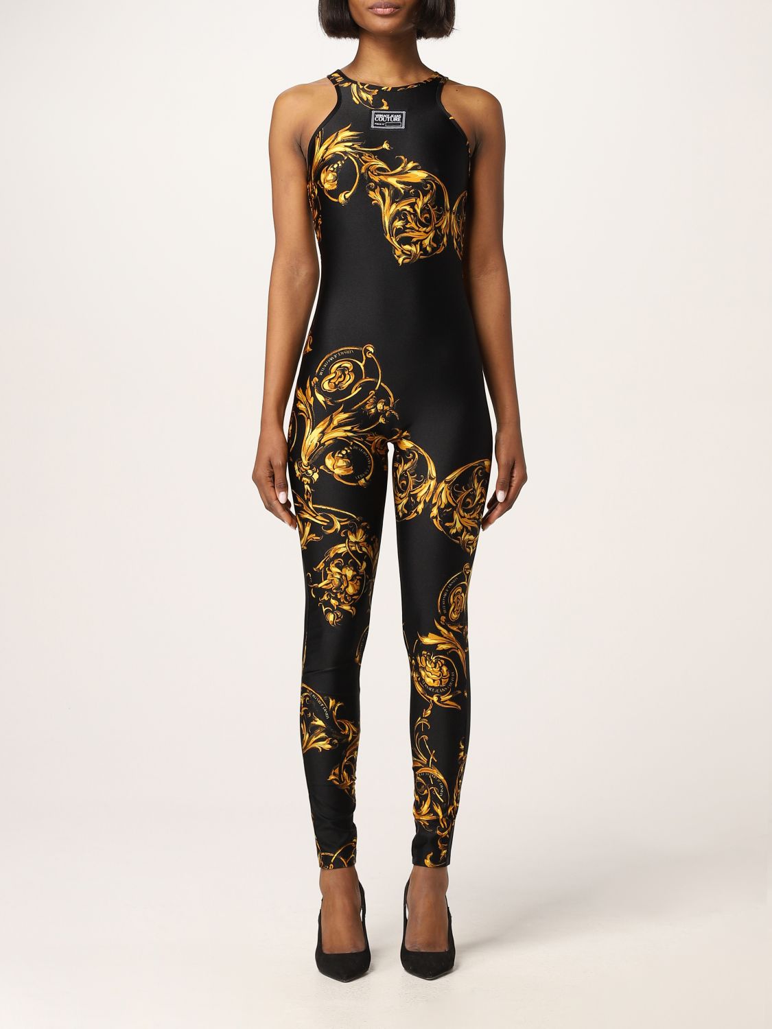 Versace Jeans Couture Synthetic Jumpsuit in Black Womens Clothing Jumpsuits and rompers Full-length jumpsuits and rompers 