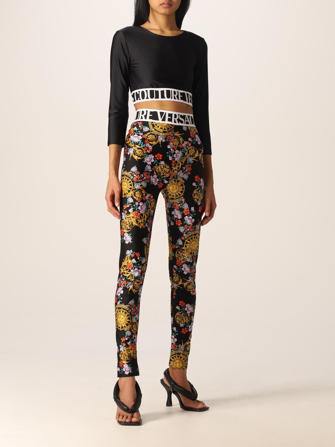 VERSACE JEANS COUTURE: floral baroque leggings - Red | Pants Versace Jeans  Couture 72HAC101JS060 GIGLIO.COM