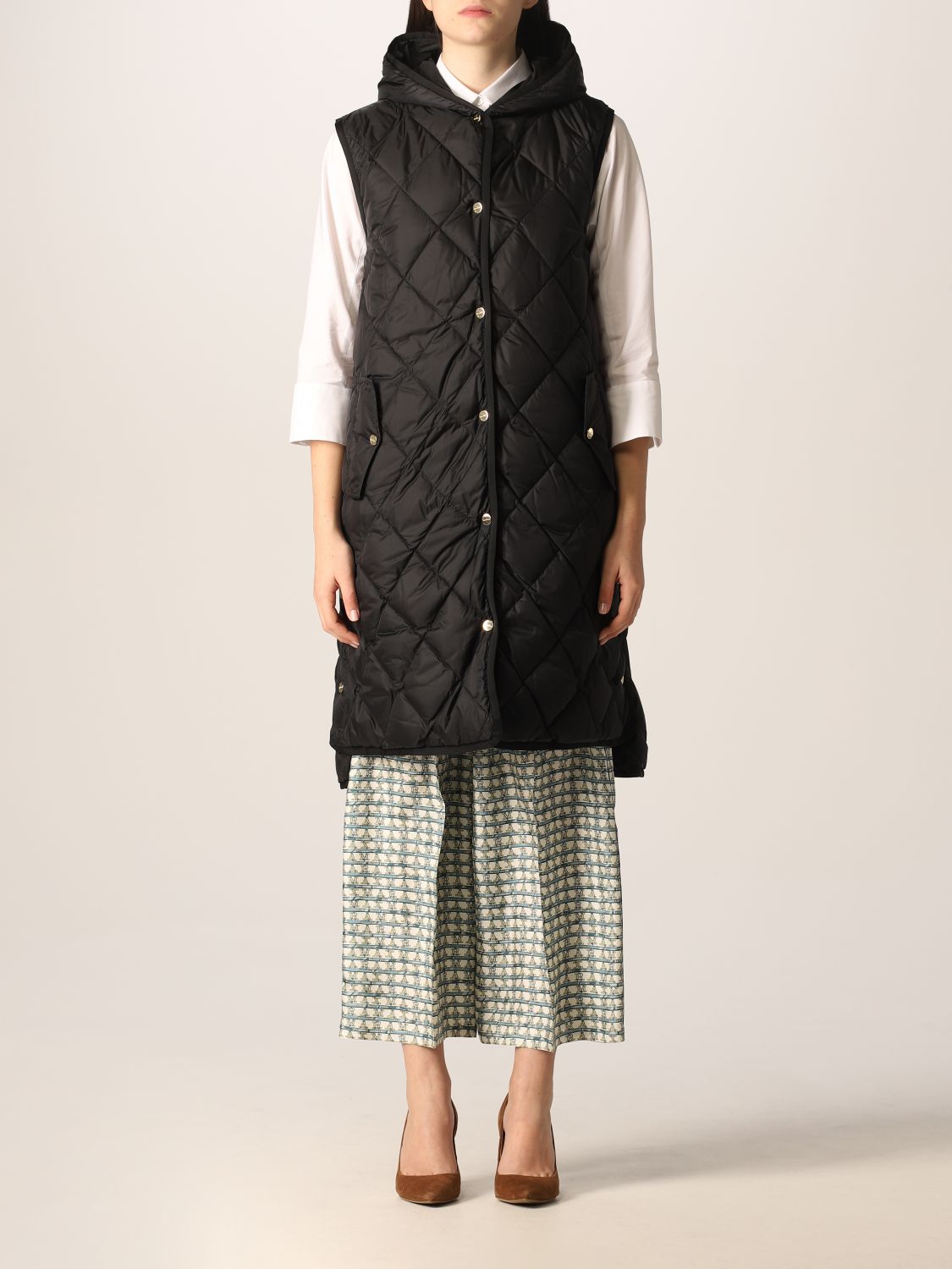 MAX MARA: quilted nylon long vest - Black | Max Mara waistcoat ...