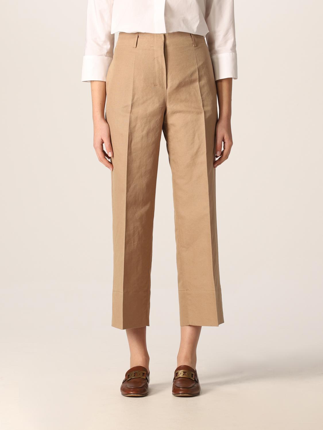 S MAX MARA: Pantalone cropped in cotone e lino - Cammello | Pantalone S Max  Mara 91310721600 GIGLIO.COM
