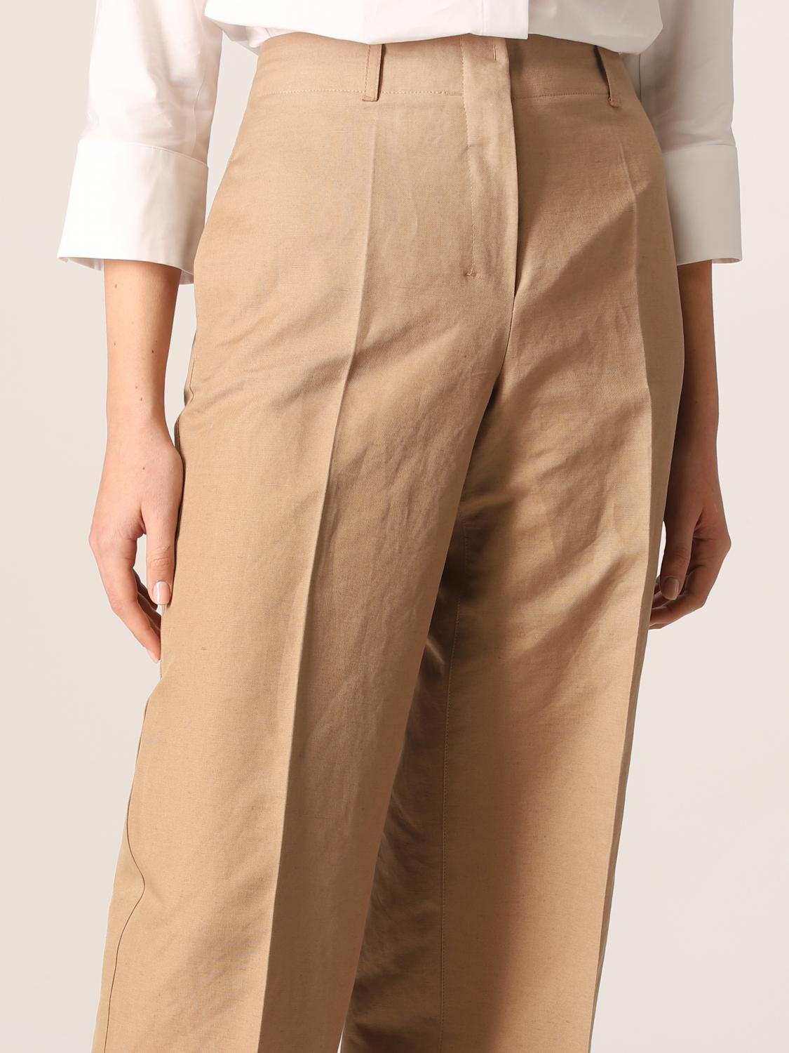 S MAX MARA: Pantalone cropped in cotone e lino - Cammello | Pantalone S Max  Mara 91310721600 GIGLIO.COM
