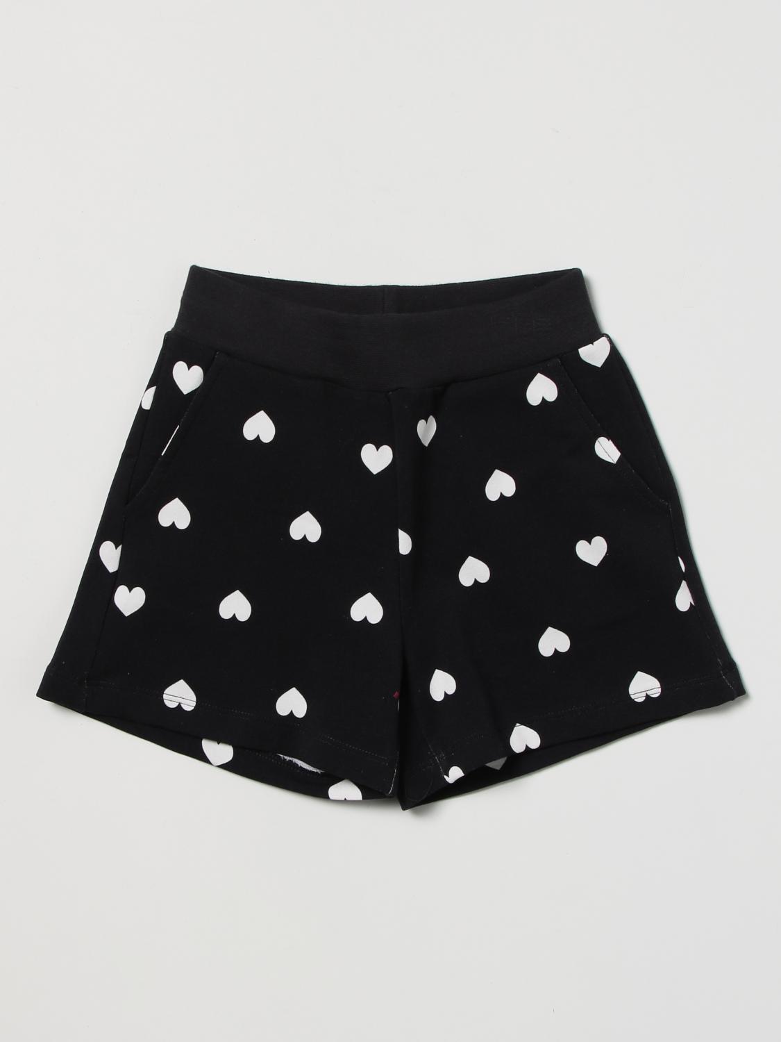 Monnalisa Kids' Jogging Shorts With All-over Hearts In Black