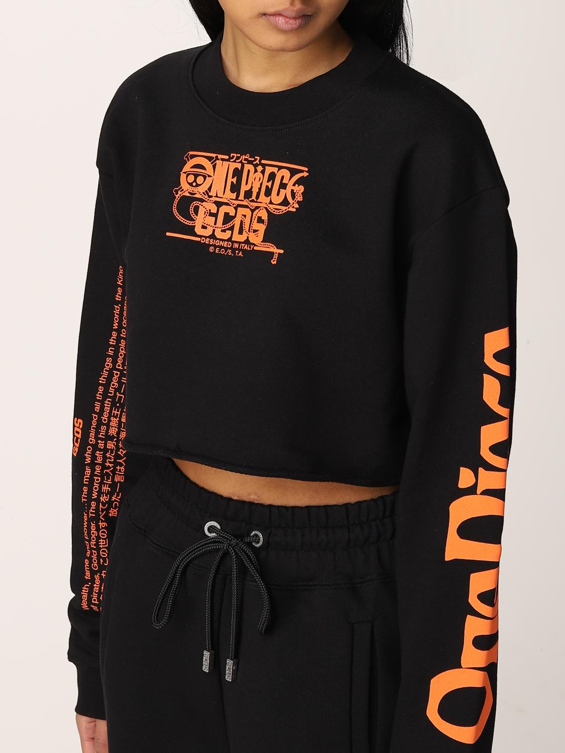 Gcds One Piece X Sweatshirt In Cotton With Prints Sweatshirt Gcds Women Black Sweatshirt Gcds Op22w Giglio Com