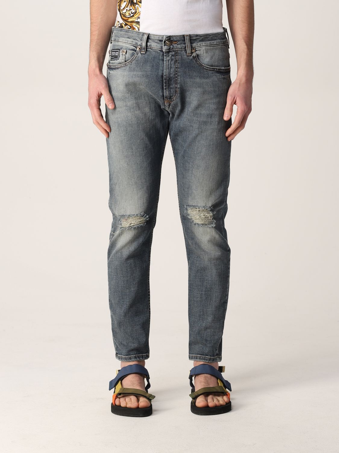 VERSACE JEANS COUTURE: ripped jeans in denim - Denim | Versace Jeans ...