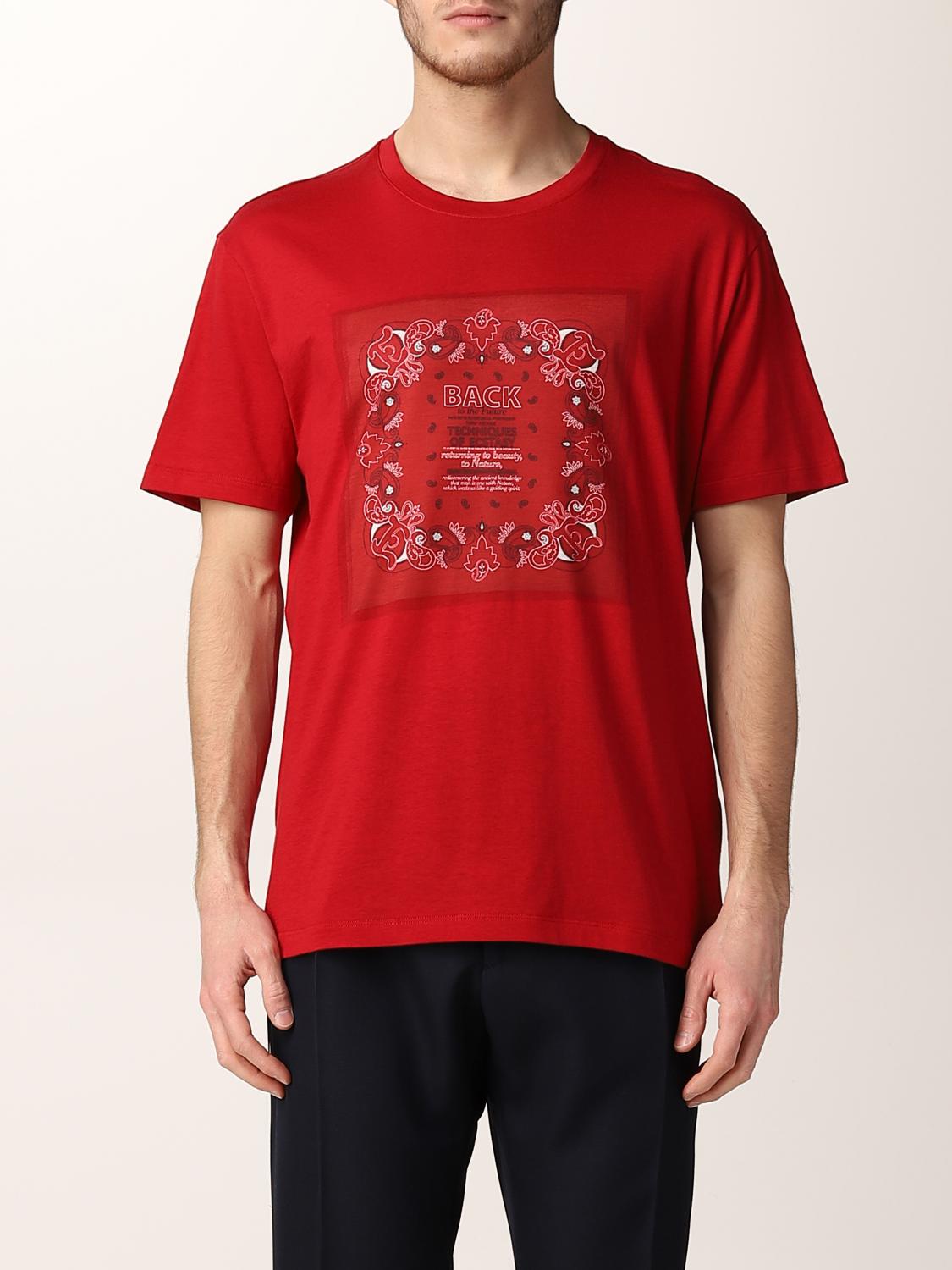 red shirt with silver print
