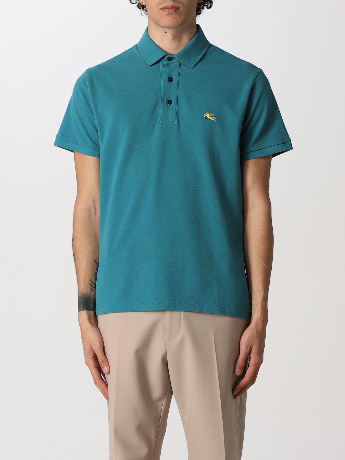 Etro Cotton Polo T-shirt With Pegasus In Water