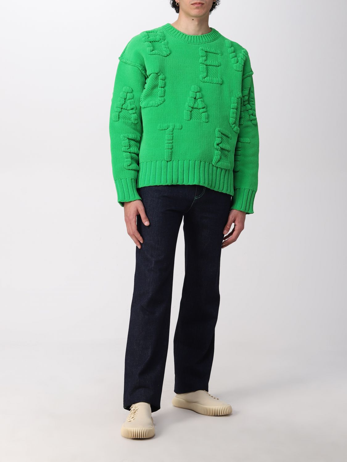 BOTTEGA VENETA: nylon sweater with embossed logo - Green | Bottega ...