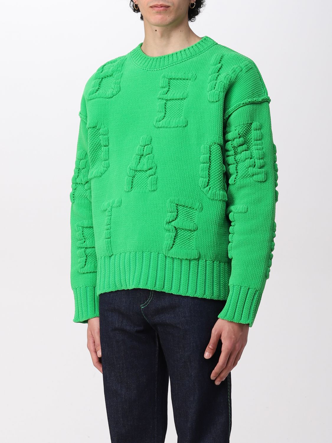 BOTTEGA VENETA: nylon sweater with embossed logo - Green | Bottega ...