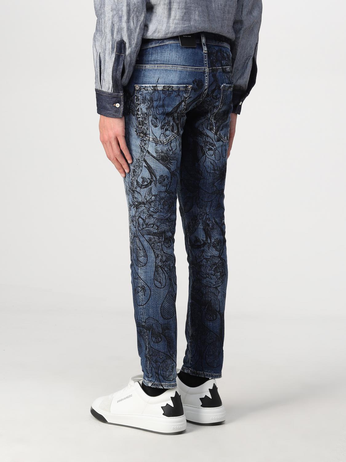 DSQUARED2: Jeans in denim stampato - Blue | Jeans Dsquared2 S71LB1058S30664  GIGLIO.COM