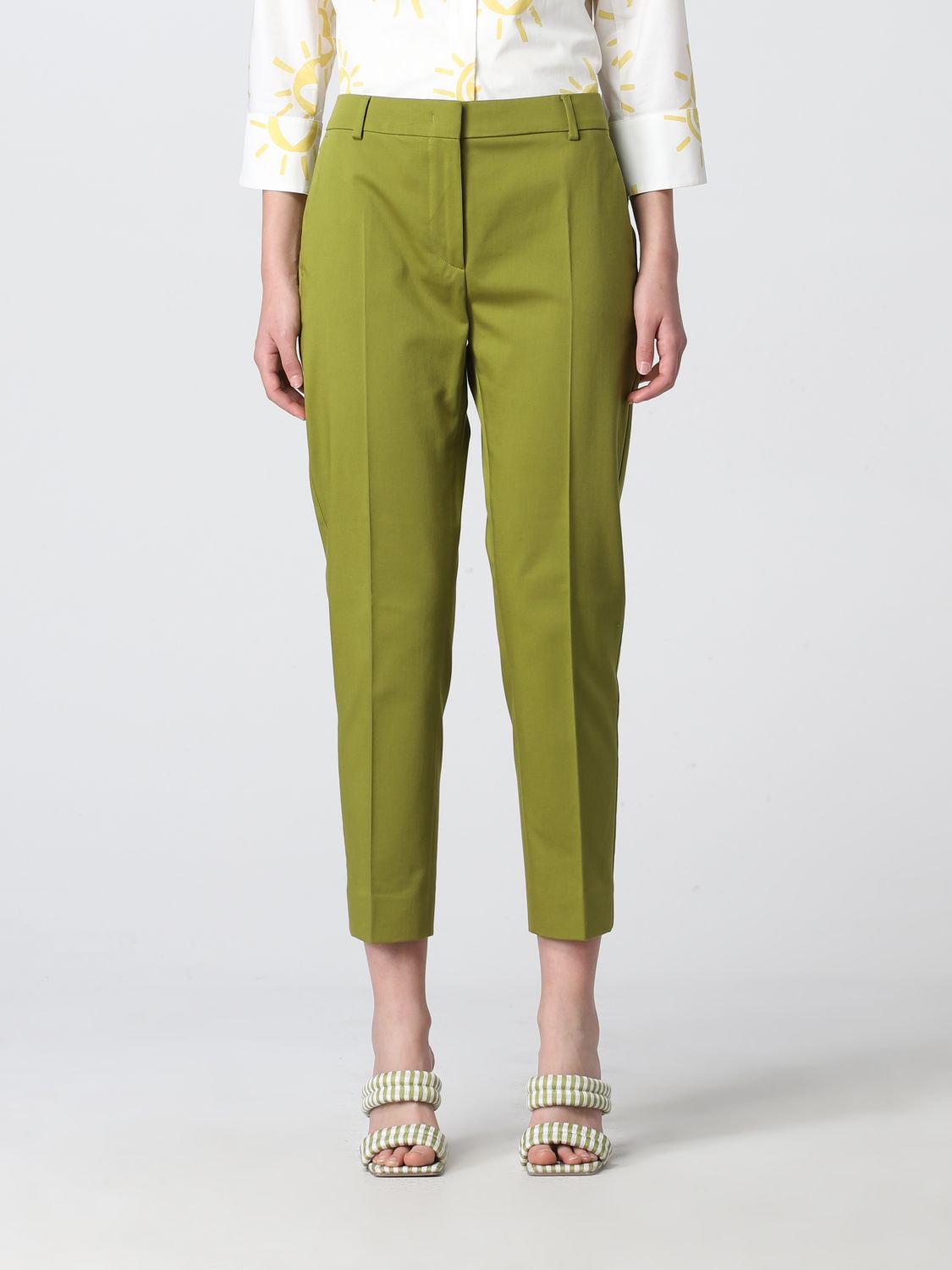 Max Mara Classic Cotton Trousers In Green | ModeSens
