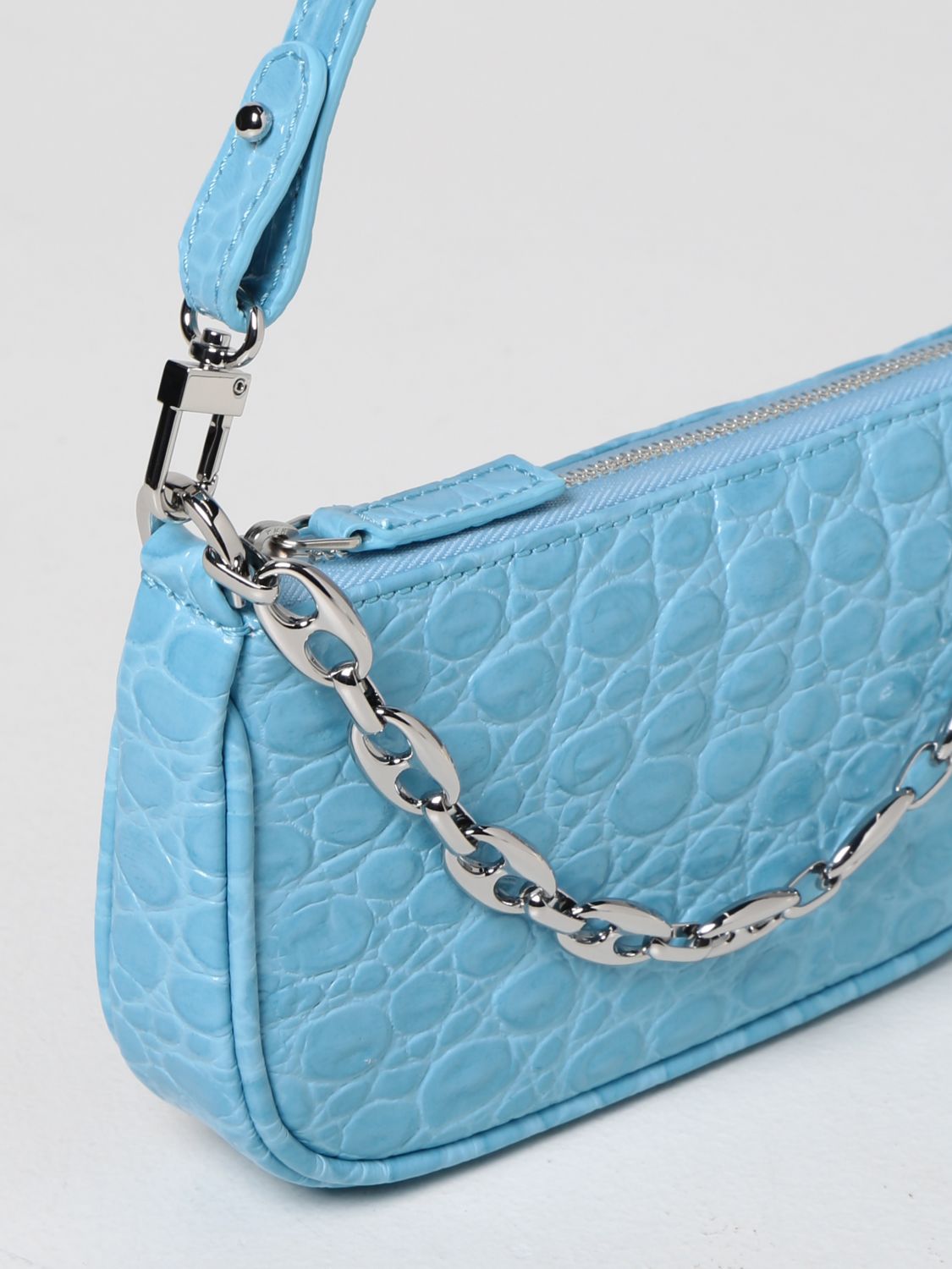 By Far 'mini Rachel' Lizard Embossed Leather Shoulder Bag In Blue