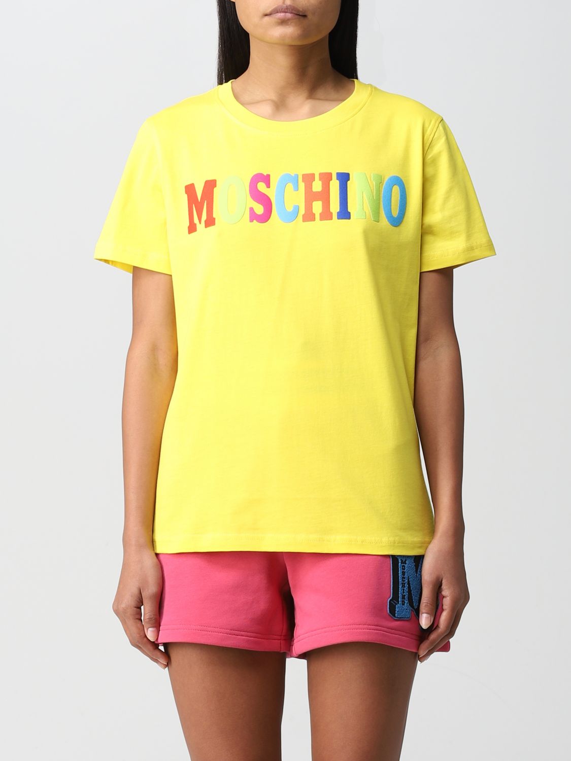 Moschino Couture Outlet: cotton t-shirt with logo - Yellow | Moschino ...