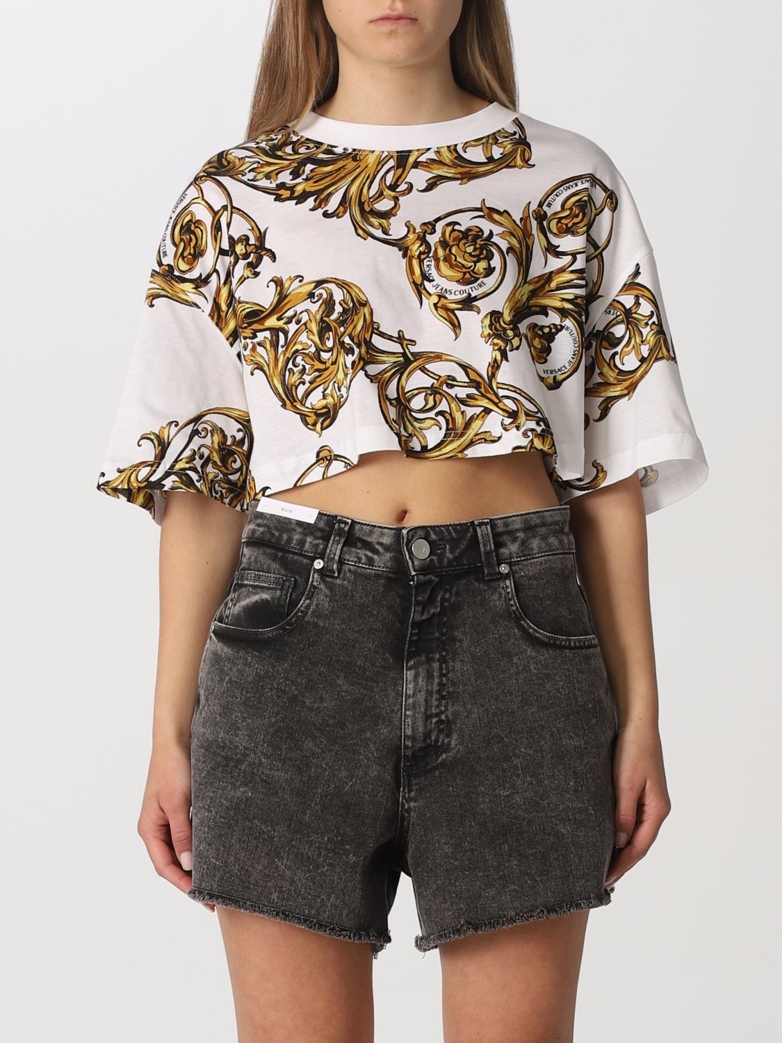 Versace Jeans Couture T-shirt With Baroque Pattern In White