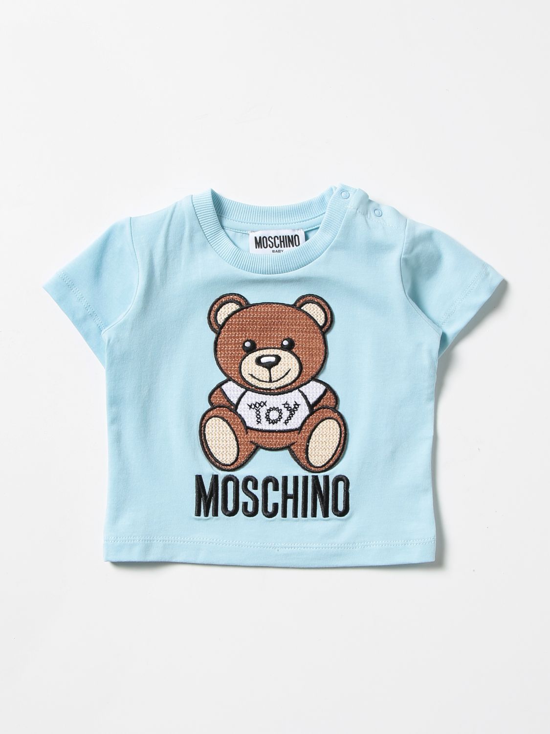 MOSCHINO BABY: cotton t-shirt with teddy - Blue | Moschino Baby t-shirt ...