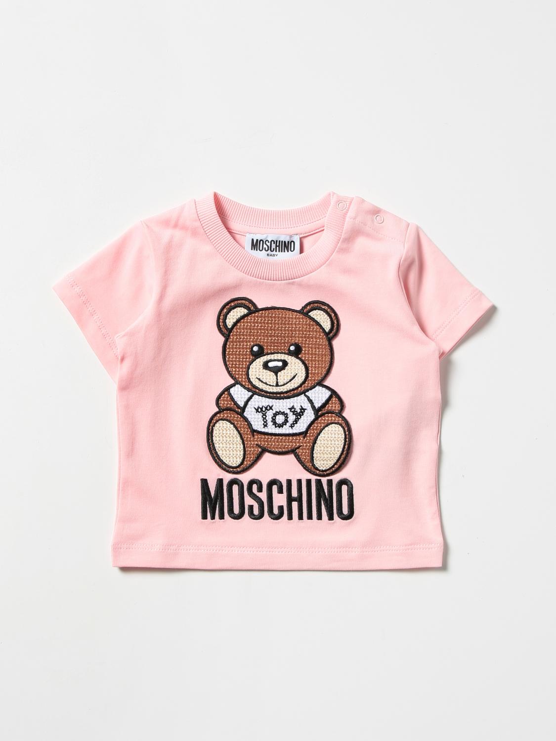 MOSCHINO BABY cotton tshirt with teddy Pink Moschino Baby tshirt