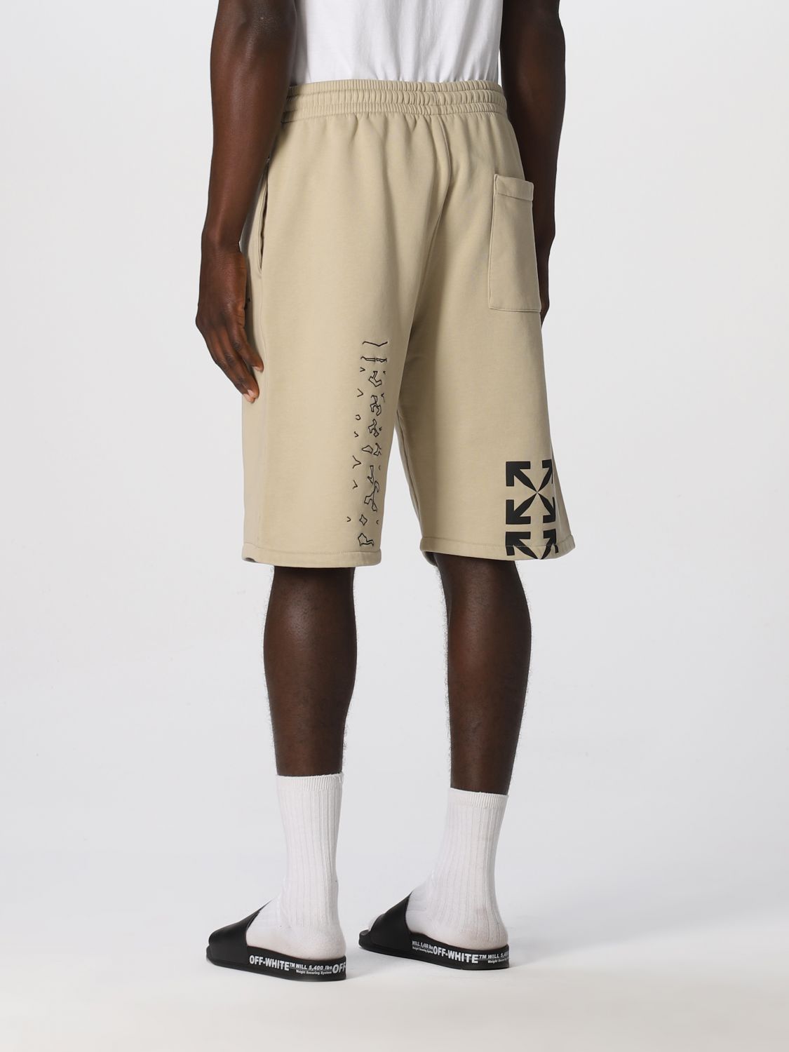 OFF-WHITE: Off White Bermuda shorts in cotton with embroidery - Sand ...
