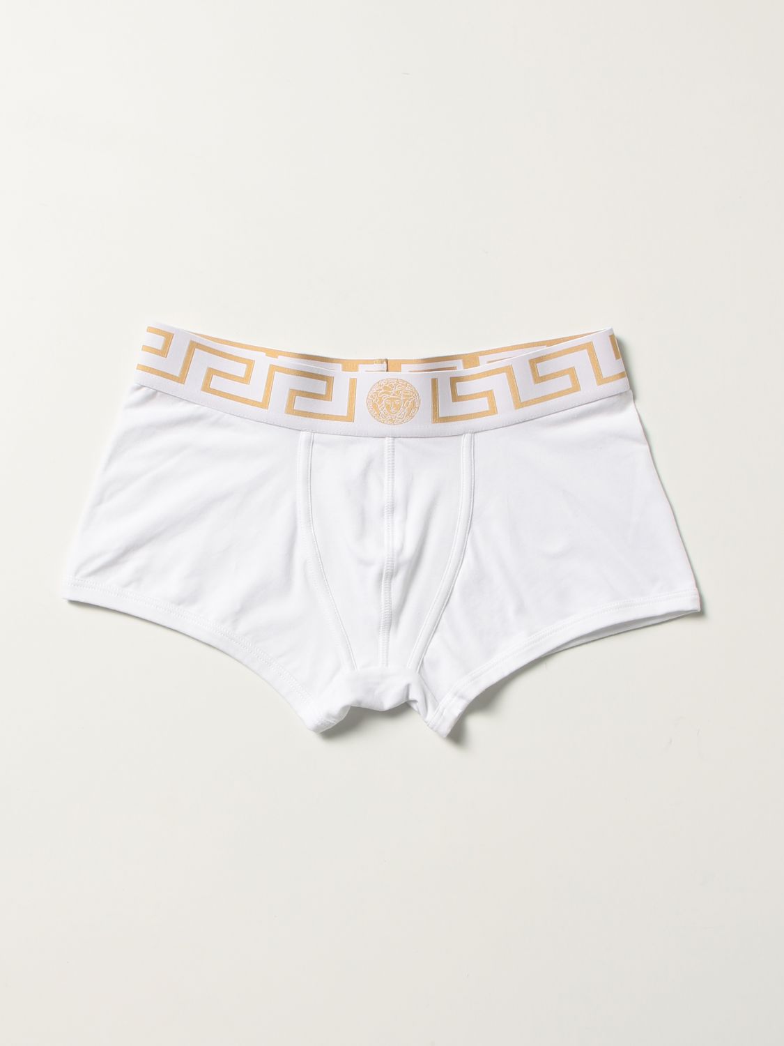 Underwear Versace: Versace cotton stretch trunks with Greca pattern white 1