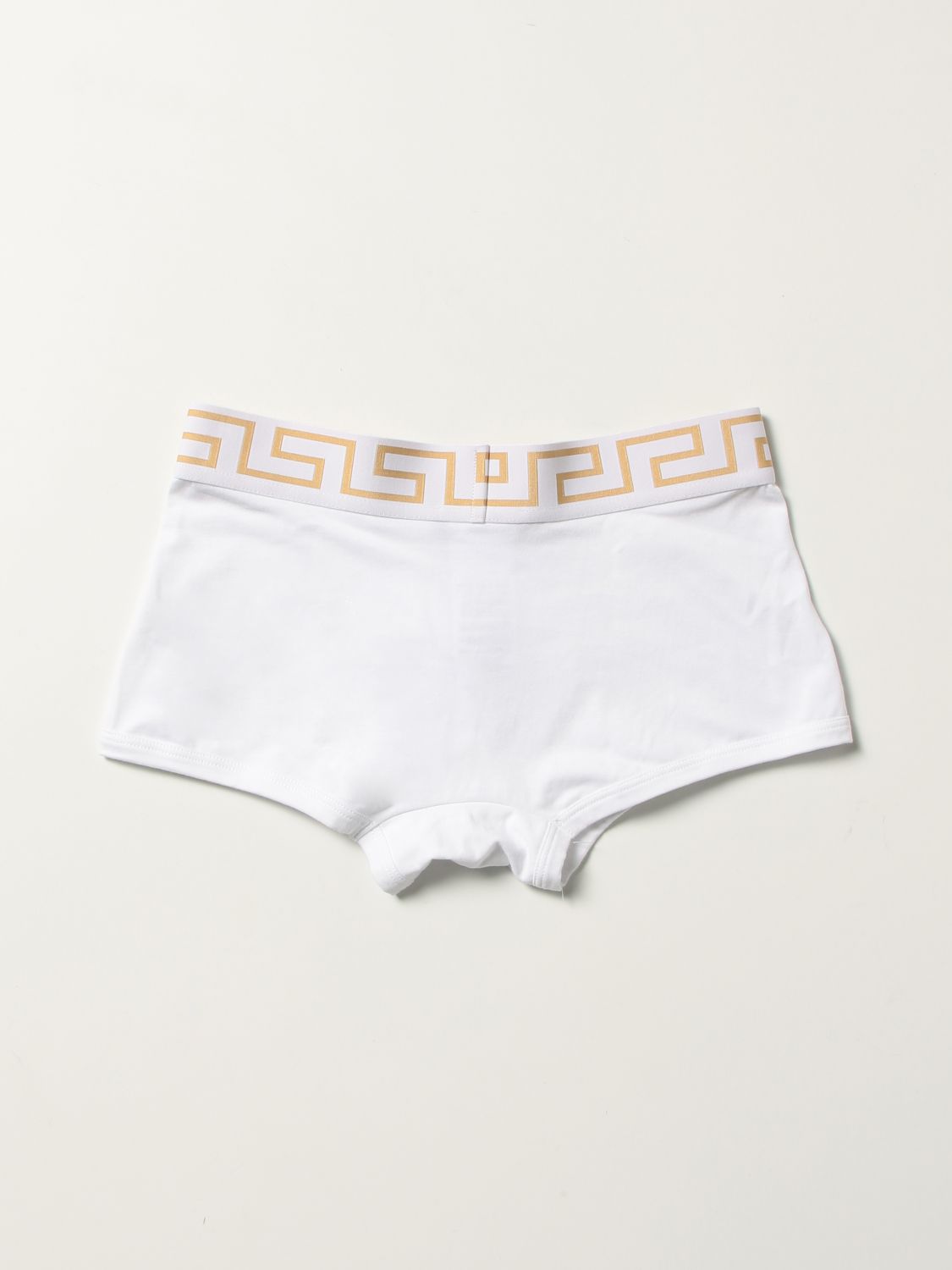 Underwear Versace: Versace cotton stretch trunks with Greca pattern white 2