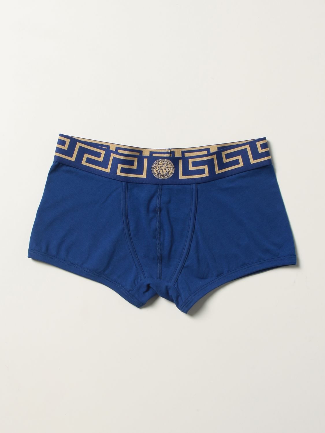 Underwear Versace: Versace cotton stretch trunks with Greca pattern blue 1