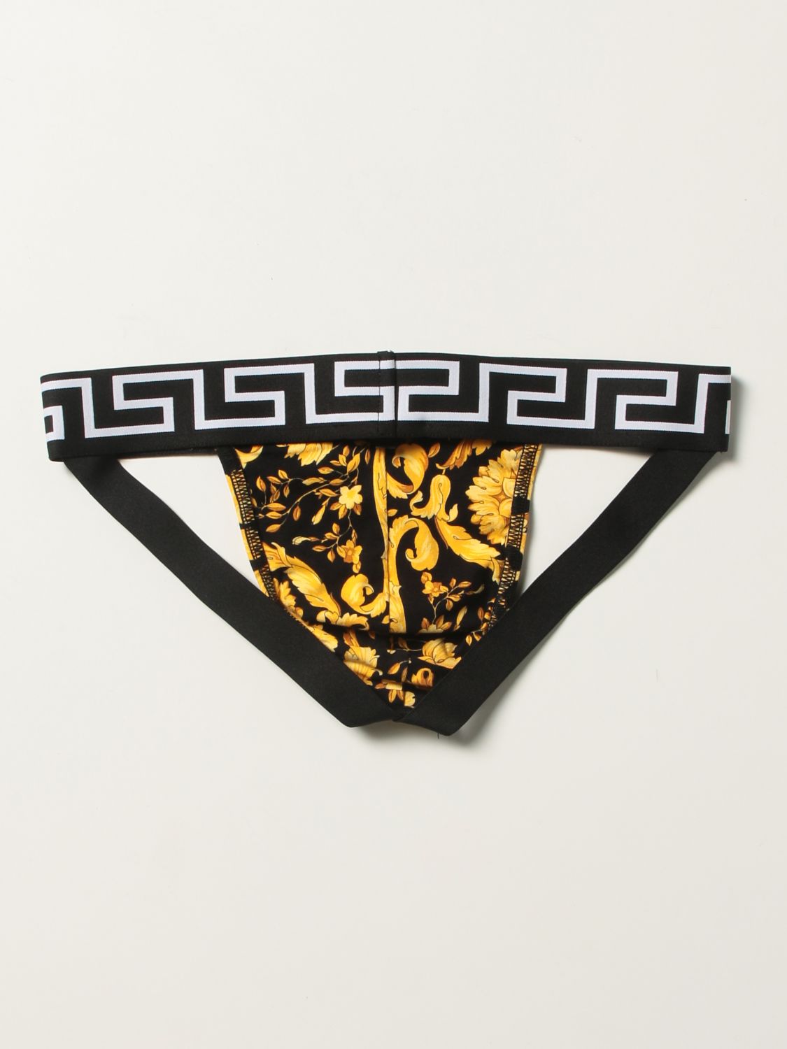 Underwear Versace: Versace Baroque cotton border jock strap black 2