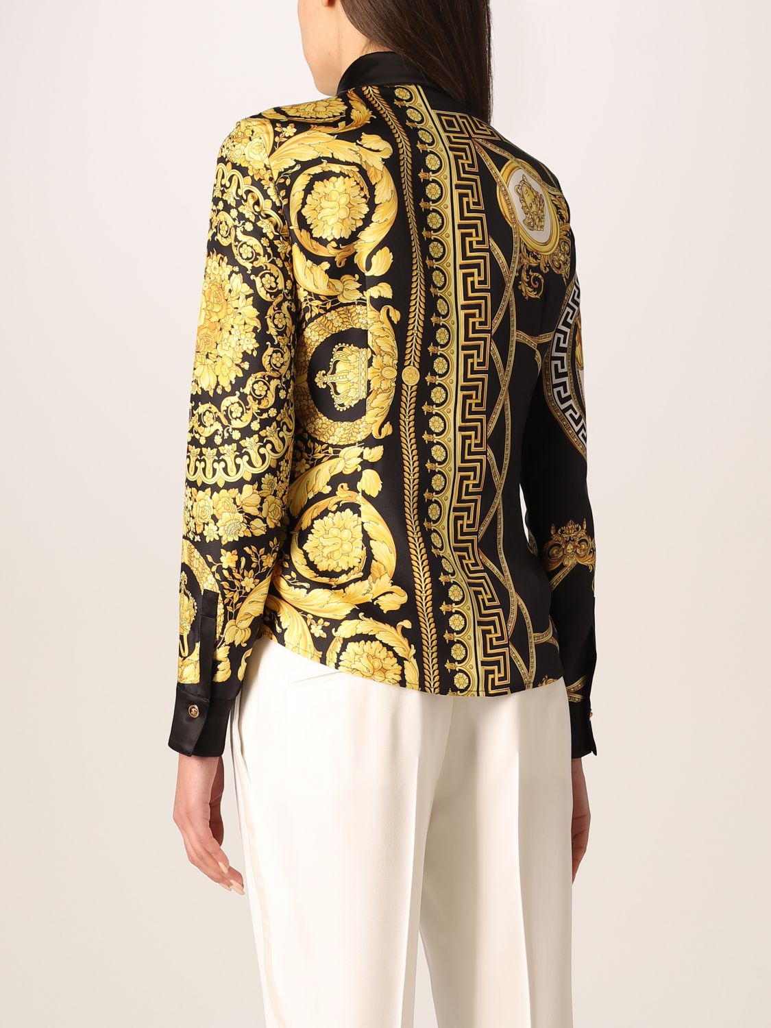 VERSACE: silk shirt with La Coupe des Dieux print - Black | Versace ...