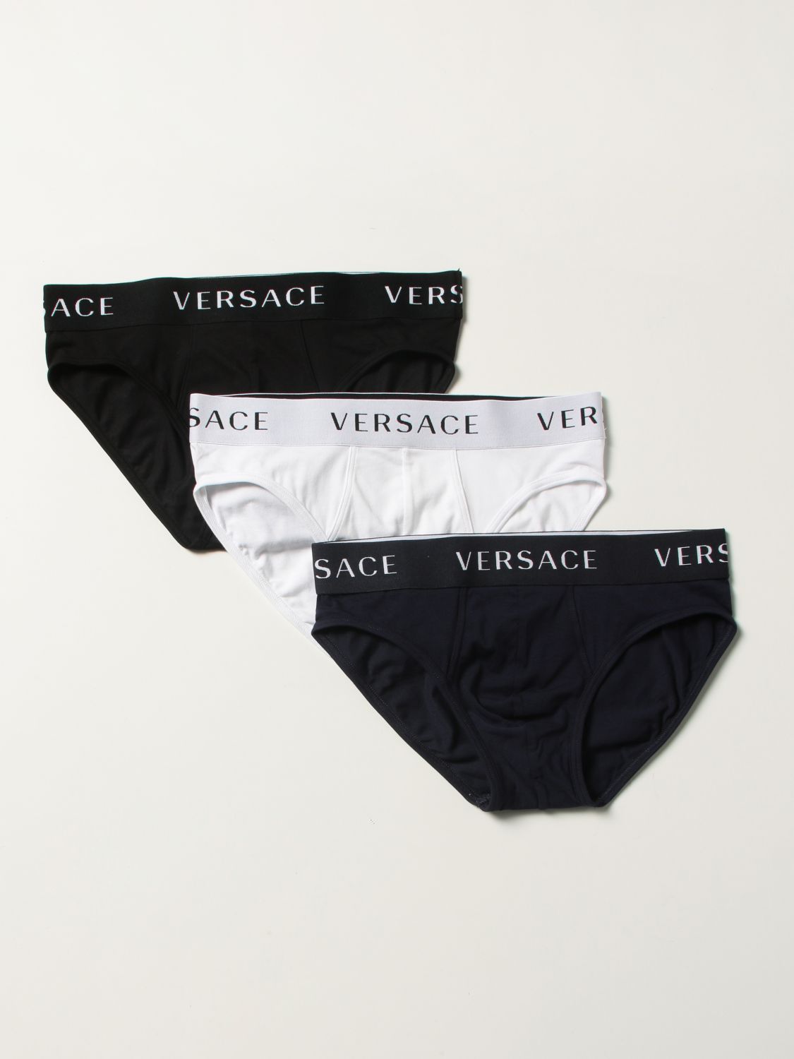 Underwear Versace: Versace cotton briefs tri-pack with logo black 1