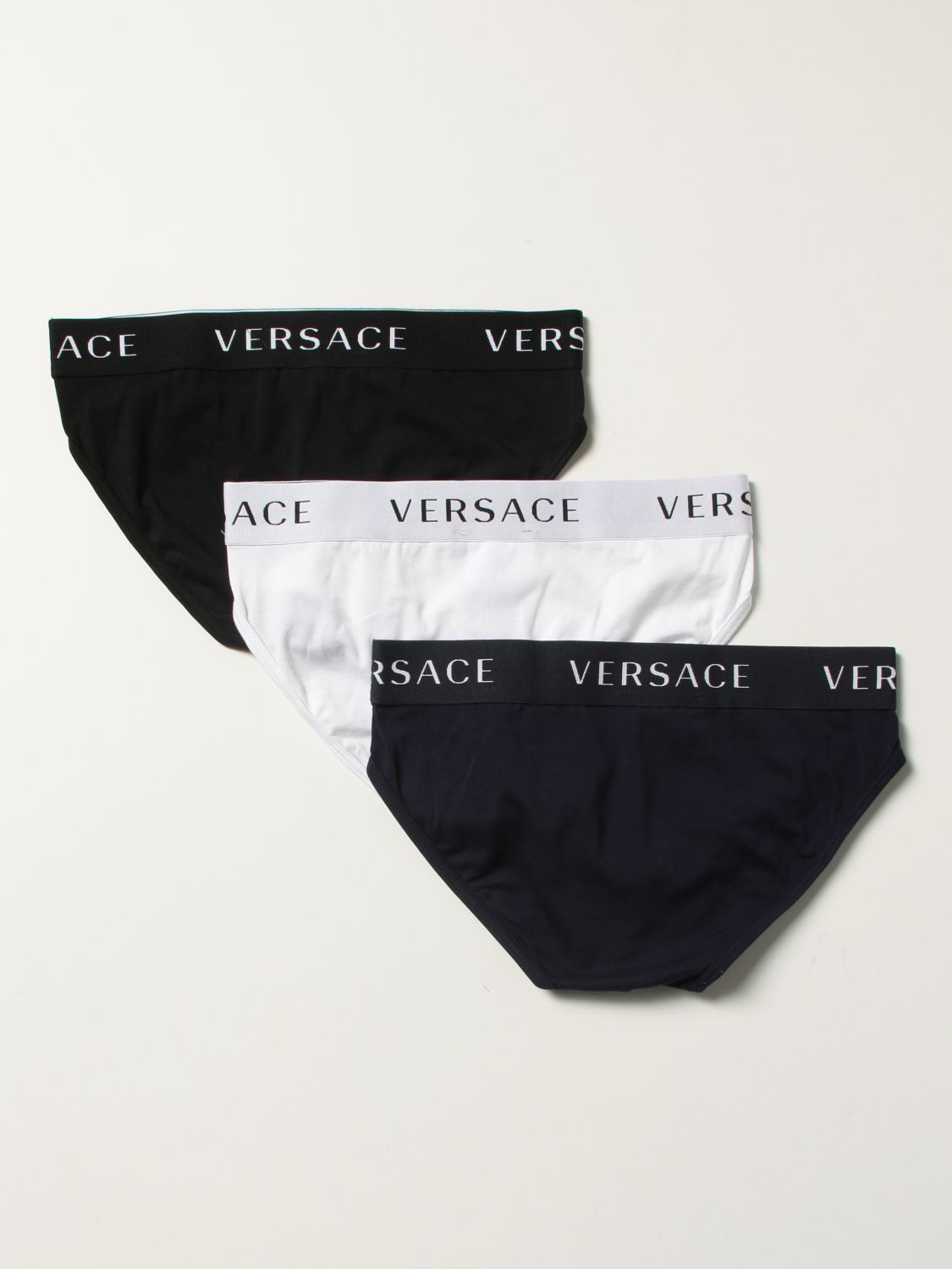 Underwear Versace: Versace cotton briefs tri-pack with logo black 2