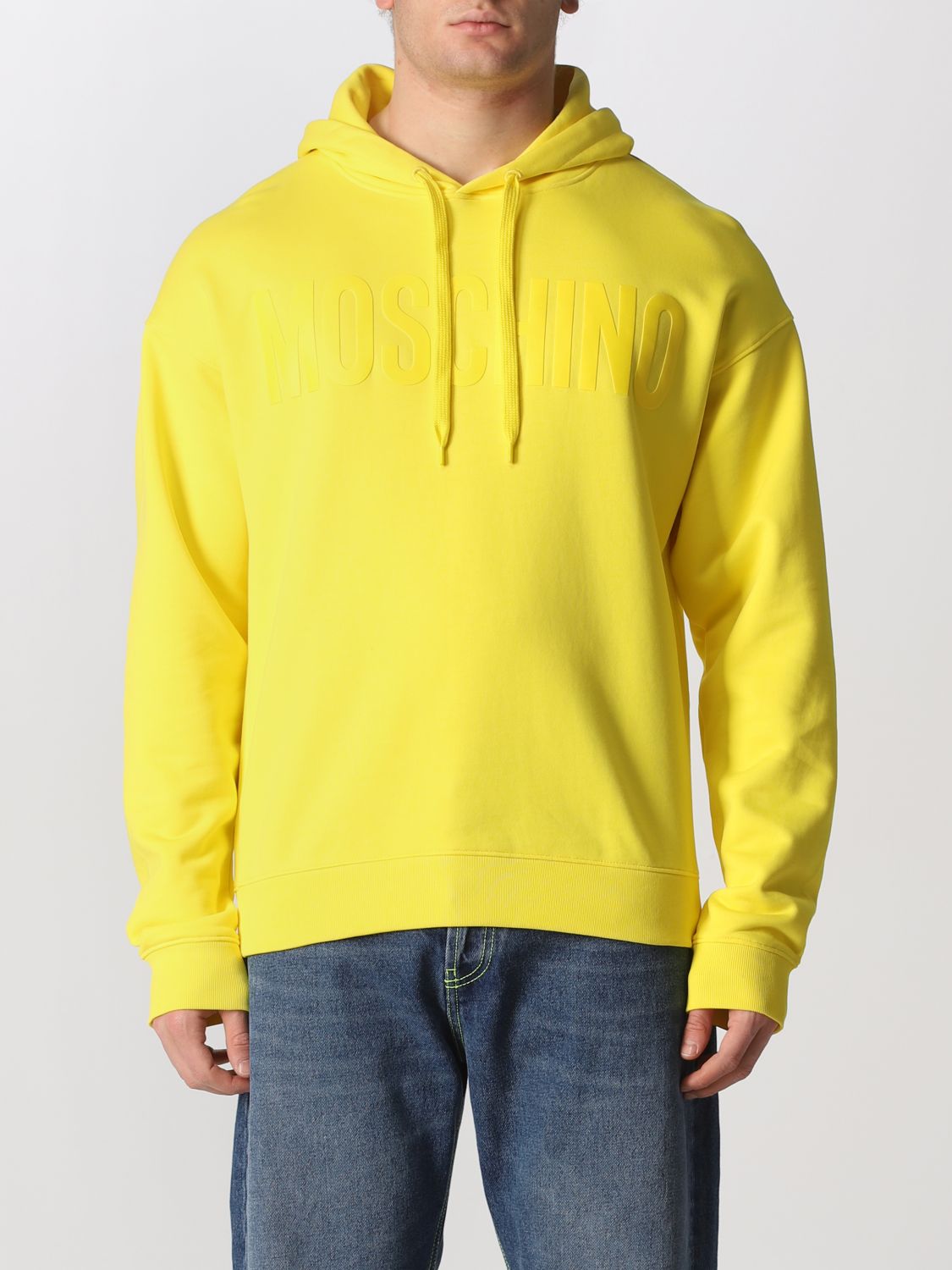 MOSCHINO COUTURE: cotton hoodie with logo - Yellow | Moschino Couture ...