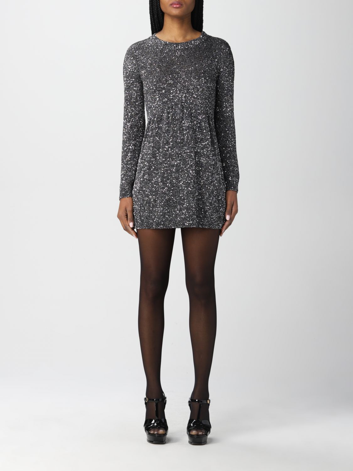 SAINT LAURENT: short dress with sequins - Black | Saint Laurent dress