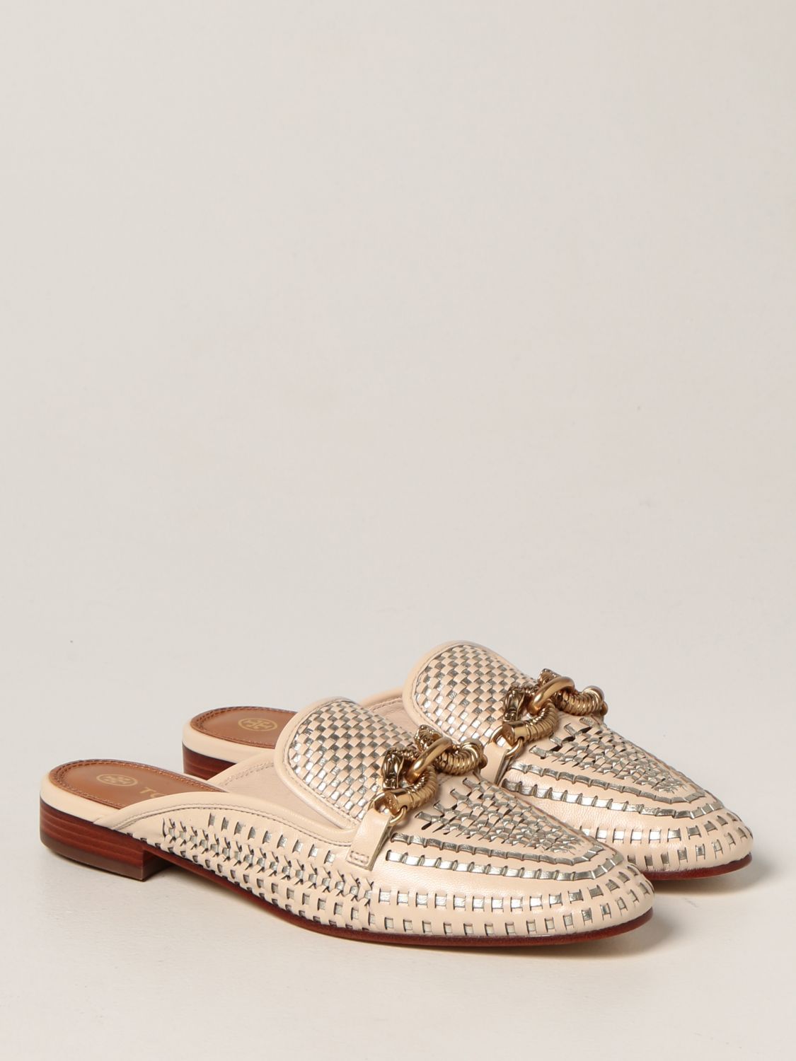 TORY BURCH: Jessa sabots in woven leather - Ivory | Tory Burch flat ...