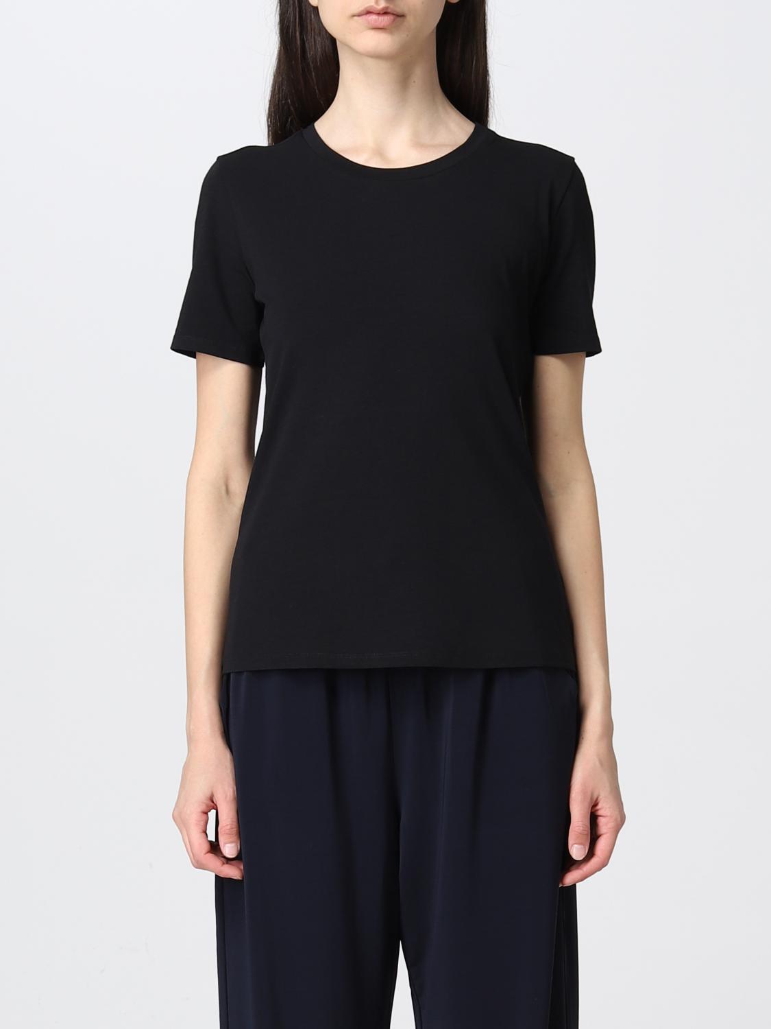 Max Mara Papaia Cotton T-shirt W/ Logo Pocket In Black