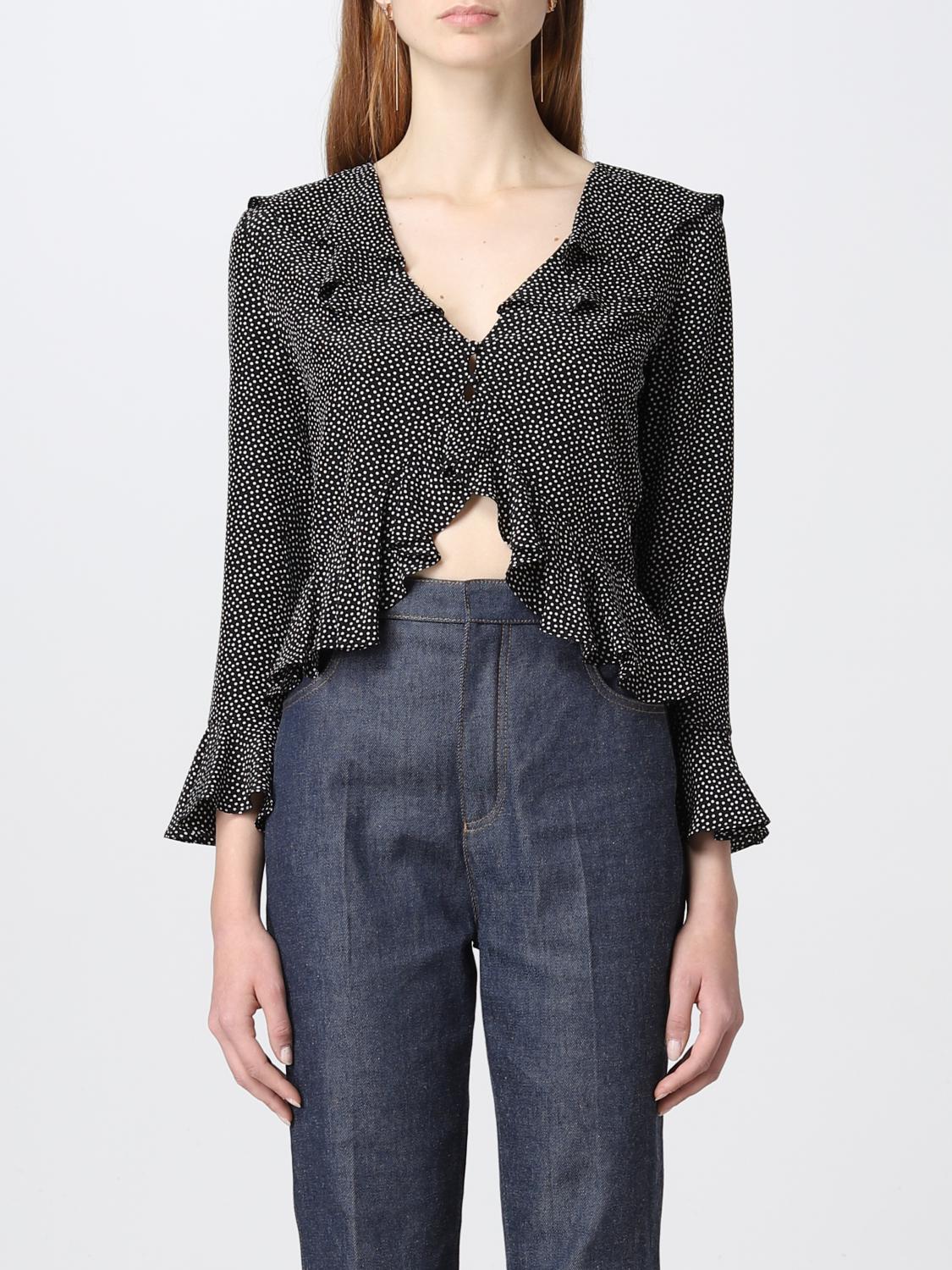 Saint Laurent Spot-print V-neck Blouse In Black