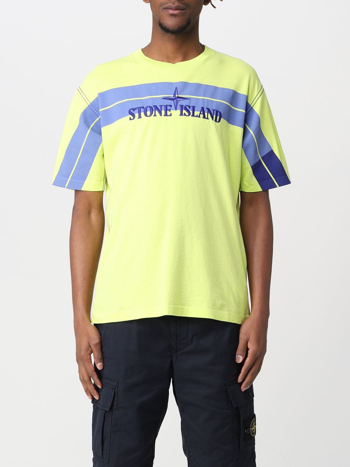 STONE ISLAND: Inverse Stripe Three T-shirt with embroidered logo ...
