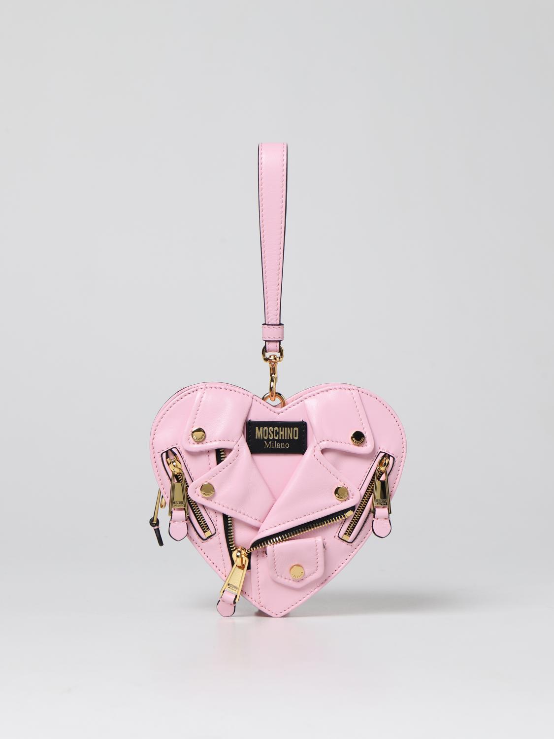 Moschino Heart Biker Nappa Leather Bag In Pink