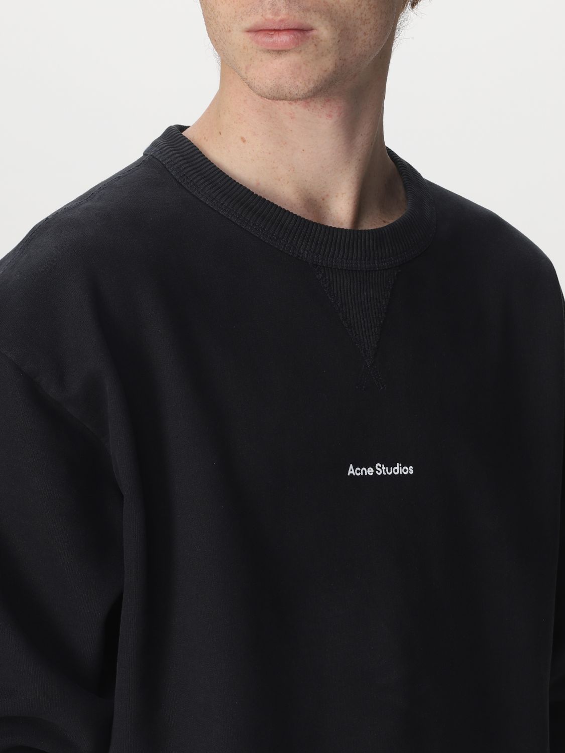 ACNE STUDIOS: cotton sweatshirt with mini logo - Black | Acne Studios ...