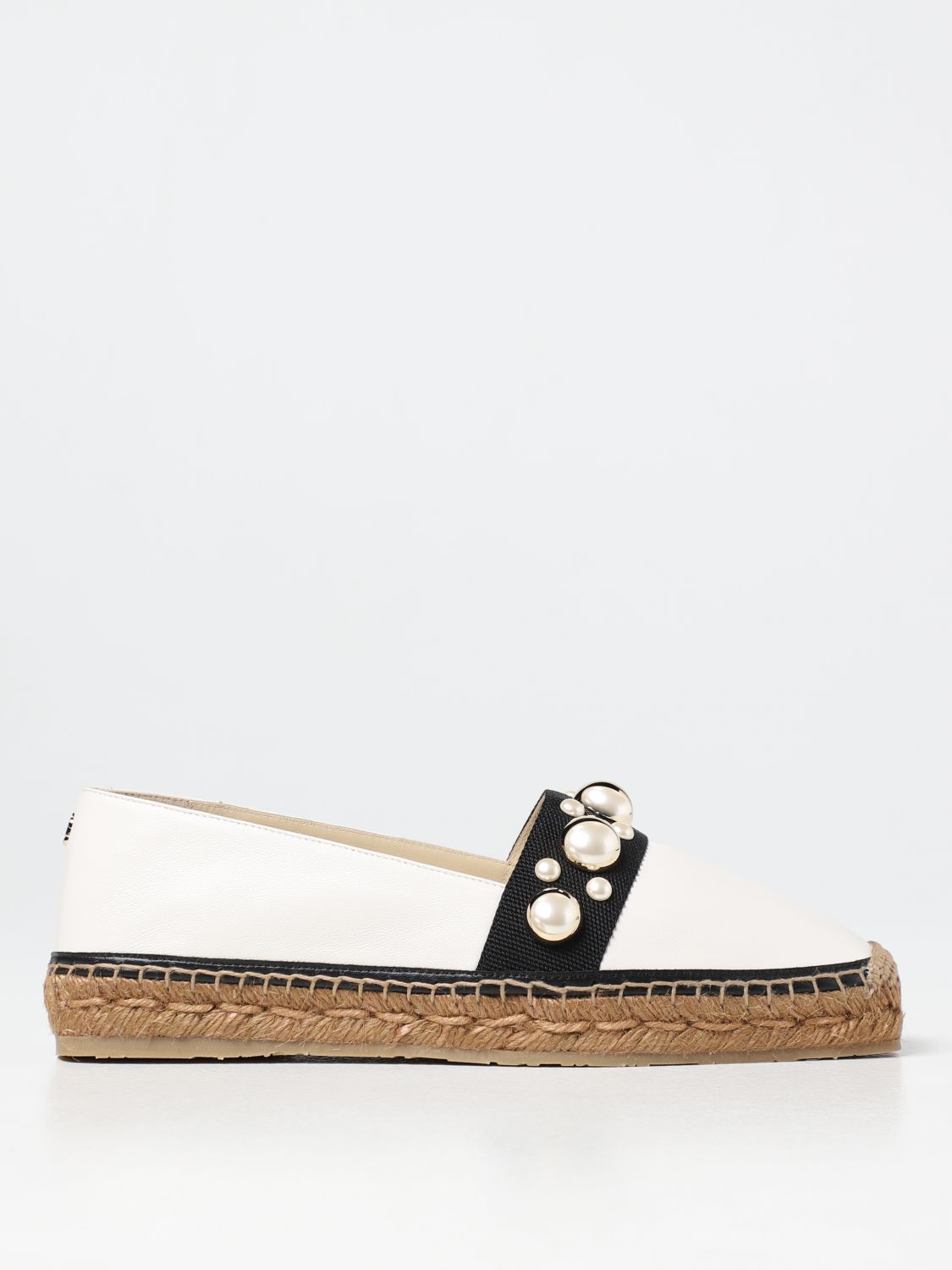 JIMMY CHOO: Nappa leather espadrilles with studs and pearls - White ...