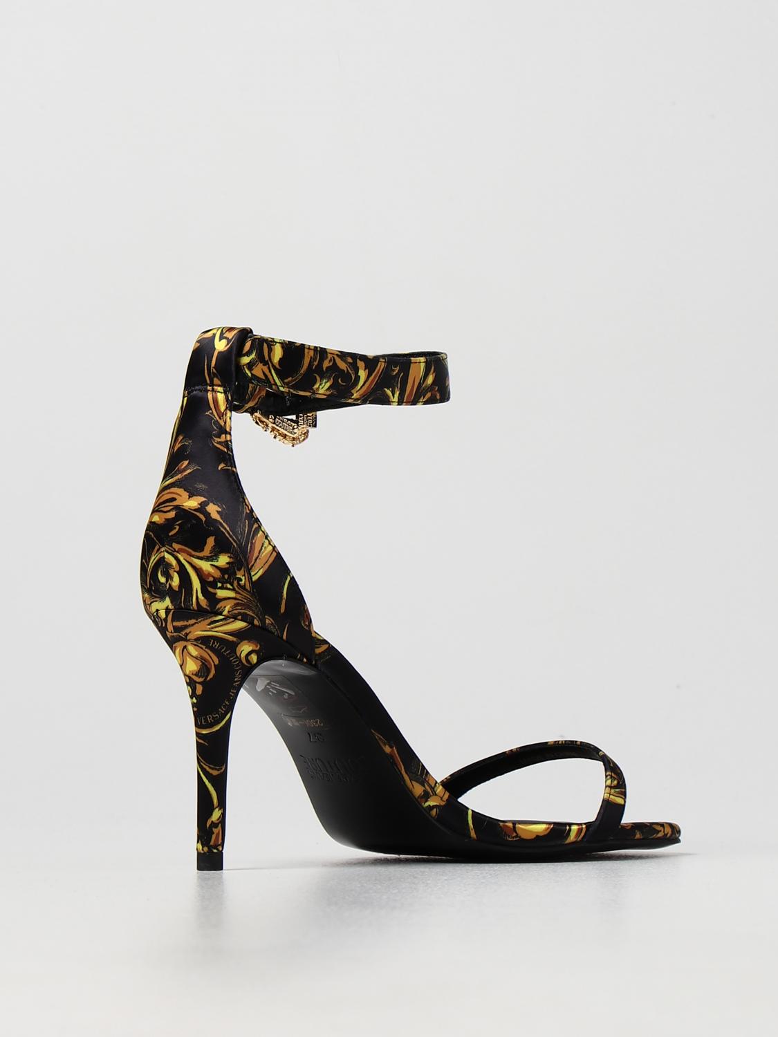 VERSACE JEANS COUTURE: Sandalo con tacco in tessuto - Nero | Sandali Con Tacco  Versace Jeans Couture 72VA3S71ZS175 GIGLIO.COM