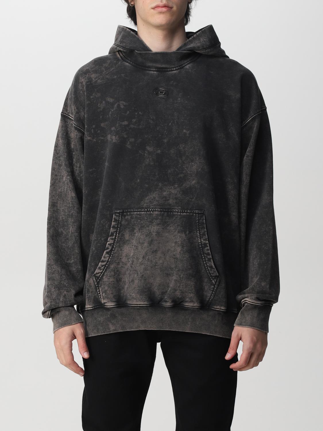 DIESEL: sweatshirt in washed cotton - Black | Diesel sweatshirt ...