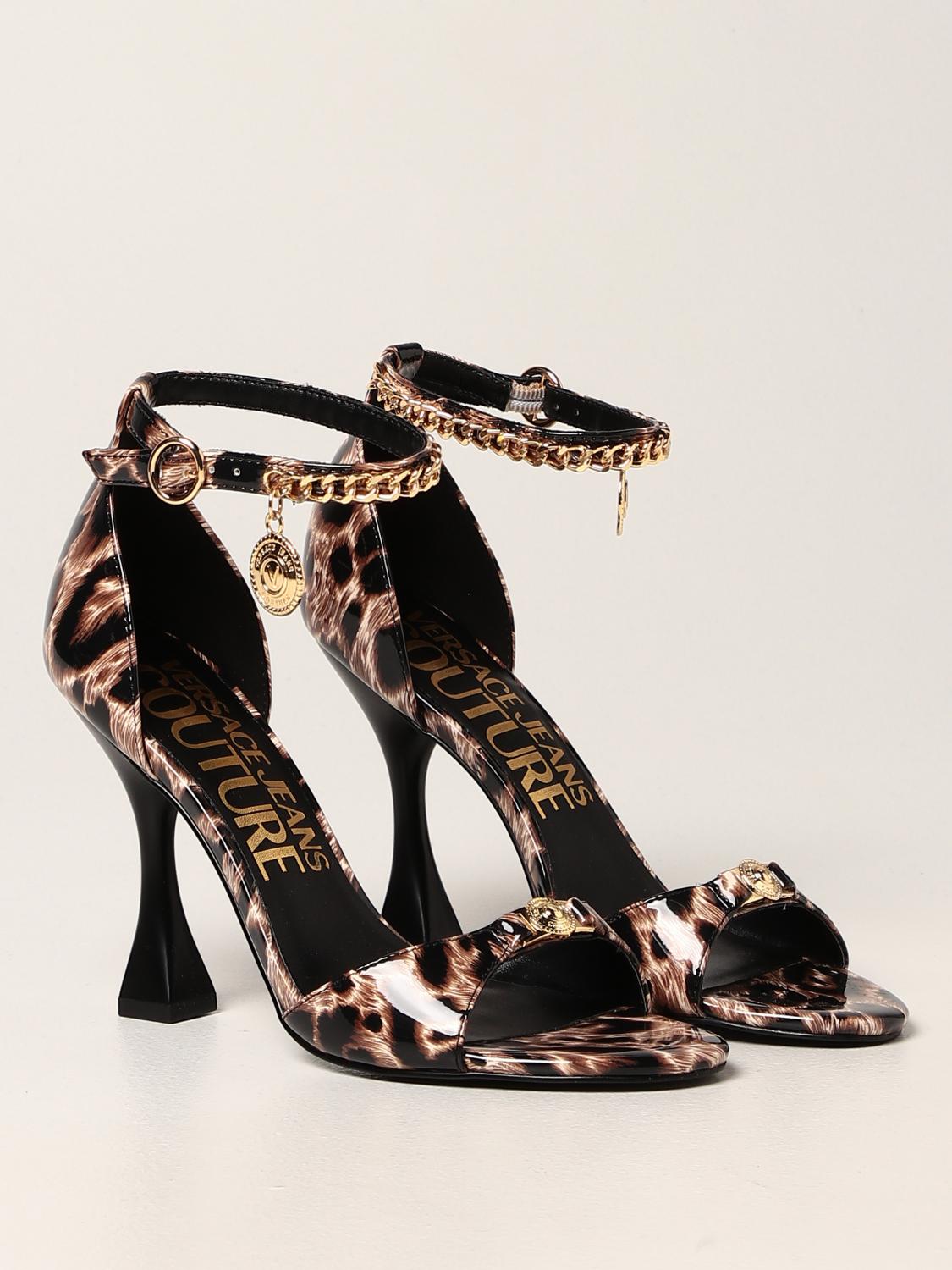 VERSACE JEANS COUTURE: sandals in animalier paint - Beige | Versace ...