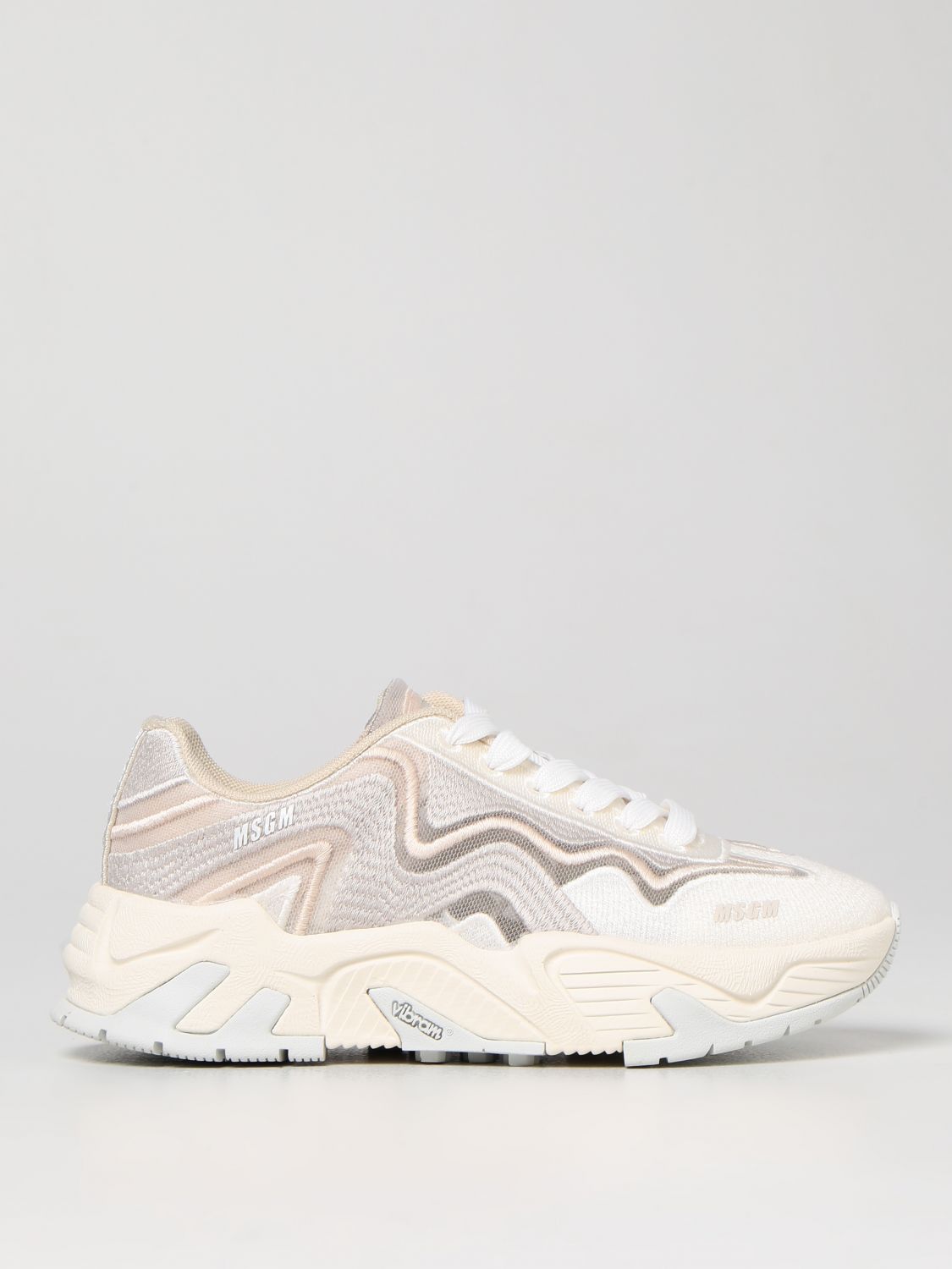 Msgm Trainers In Embroidered Fabric In Sand